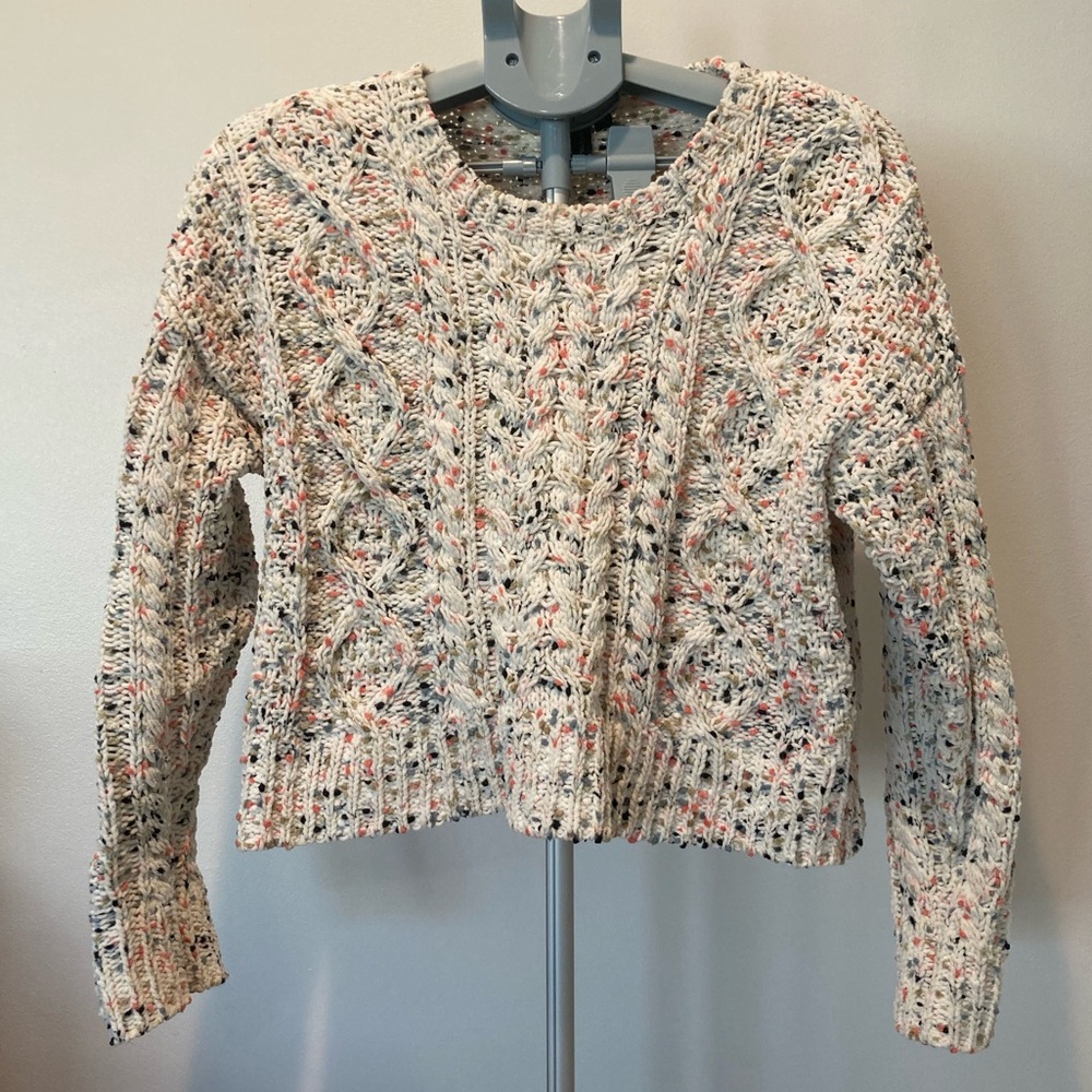 Moon & Madison Cream Cable Knit Sweater Multicolor Confetti Speckled Cropped Fun